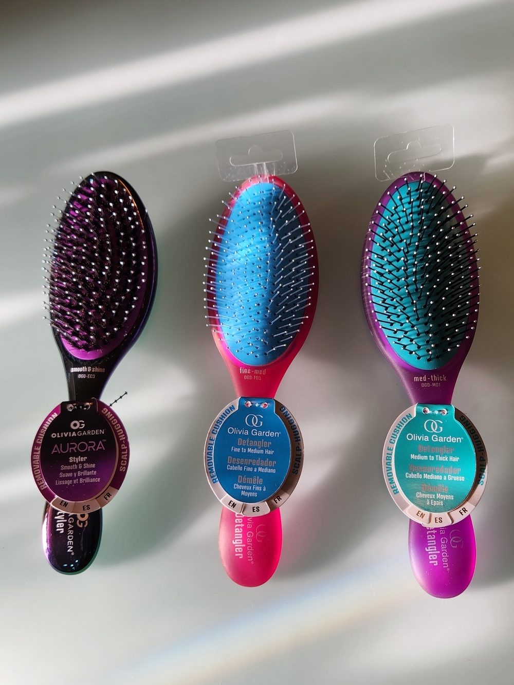 3-Olivia Garden Colorful Detangler HAIR Brush Trio - Purple, Pink & Teal